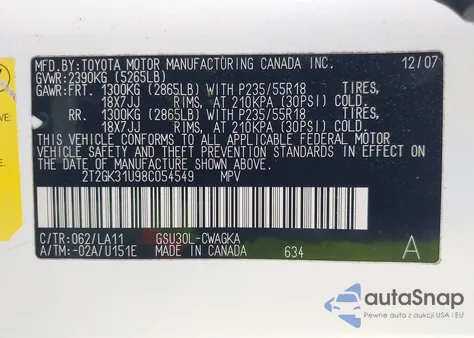 2008 Lexus Rx 350 из США, поврежденный, VIN 2T2GK31U98C054549